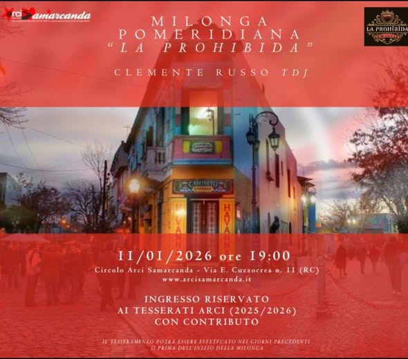 11 GENNAIO 2026 MILONGA POMERIDIANA